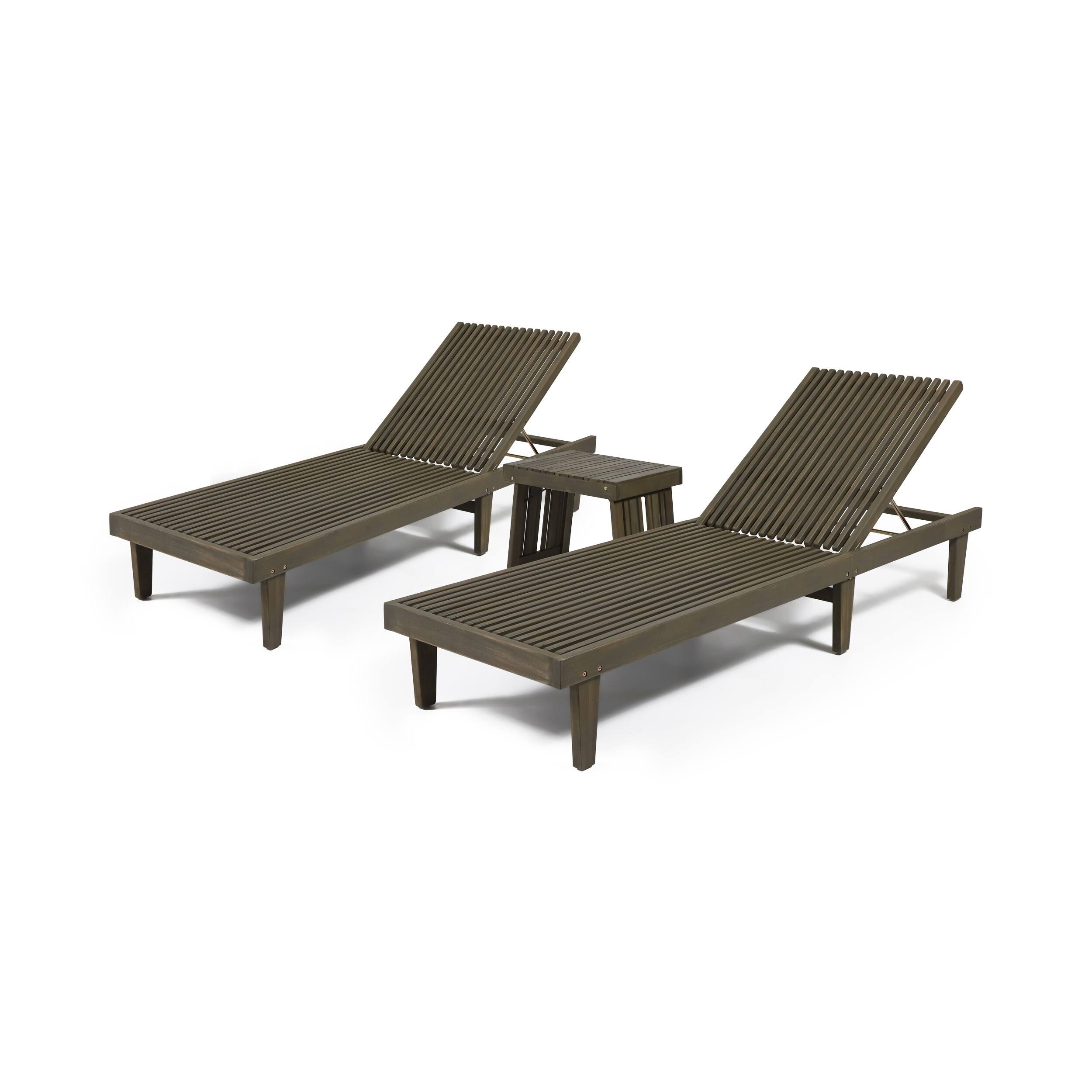Christopher Knight Home 312740 Terence Outdoor Acacia Wood Chaise Lounge Set, Gray Finish