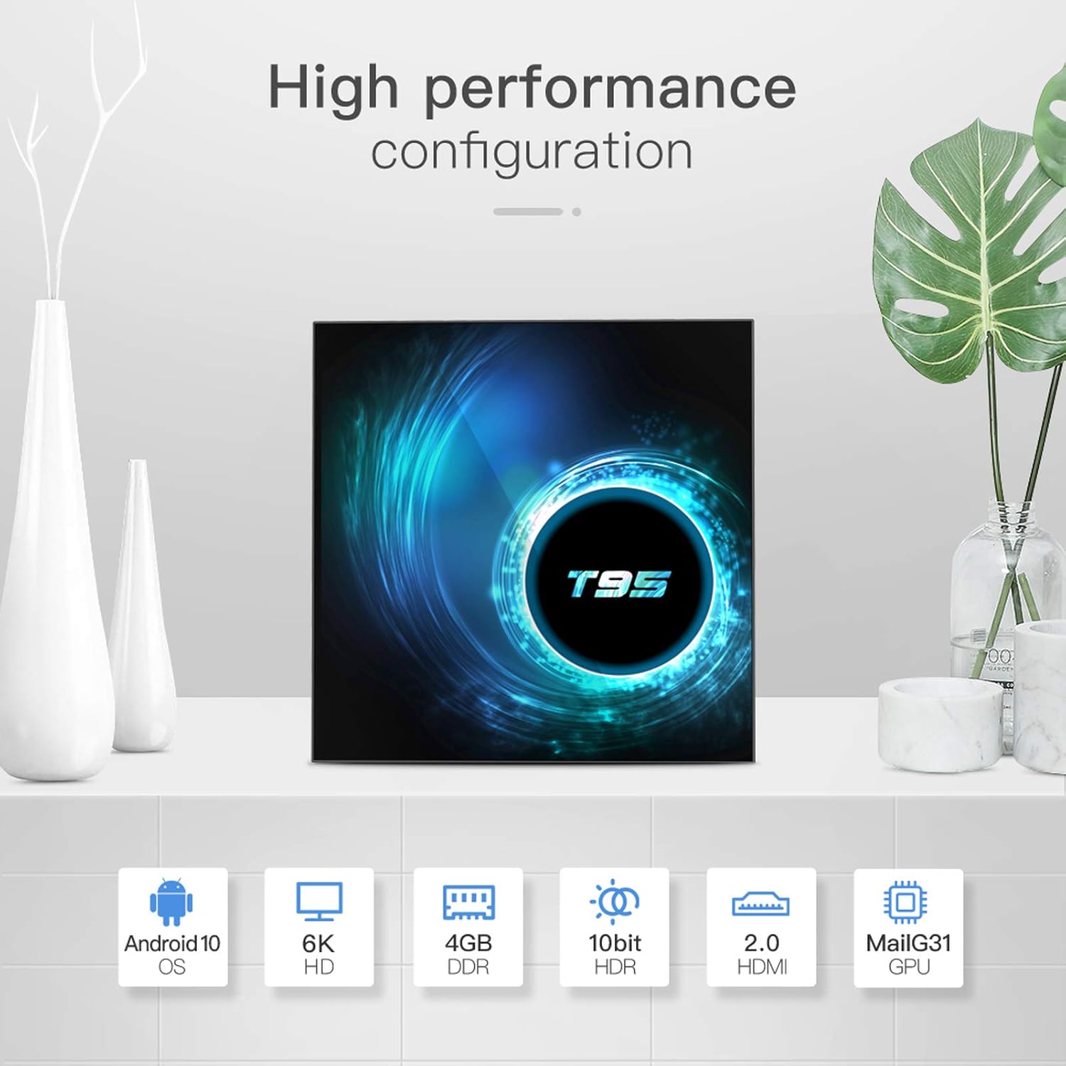 T95 Android TV Box, Android Box 10.0 4GB RAM 64GB ROM Allwinner H616 Quad core 64-bit Support 6K HD/ 3D/ H.265 Ethernet 2.4/5G Dual WIFI BT 5.0 Pack of 2