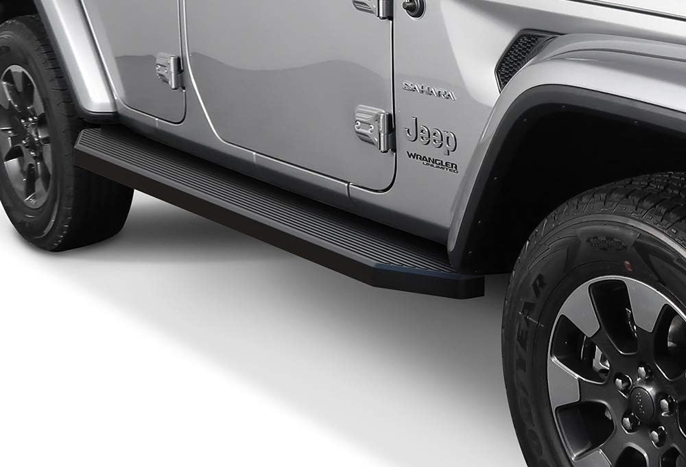 APS iBoard Running Boards 6 inches Matte Black Compatible with Jeep Wrangler JL 2018-2022 4-Door (Factory sidesteps or Rock Rails Have to be Removed) (Nerf Bars Side Steps Side Bars)