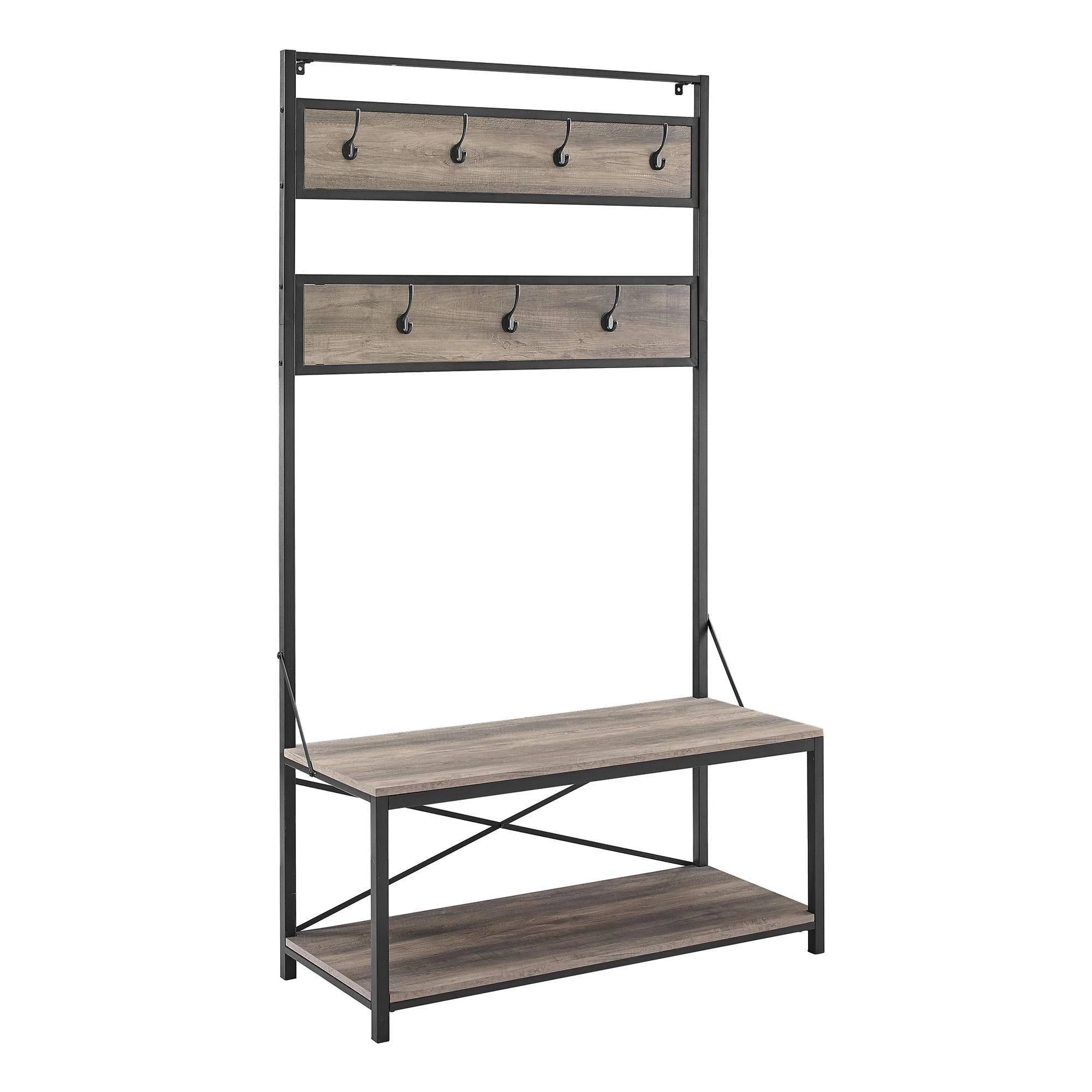 72x22 Industrial Metal and Wood Hall Tree Gray Wash - Saracina Home