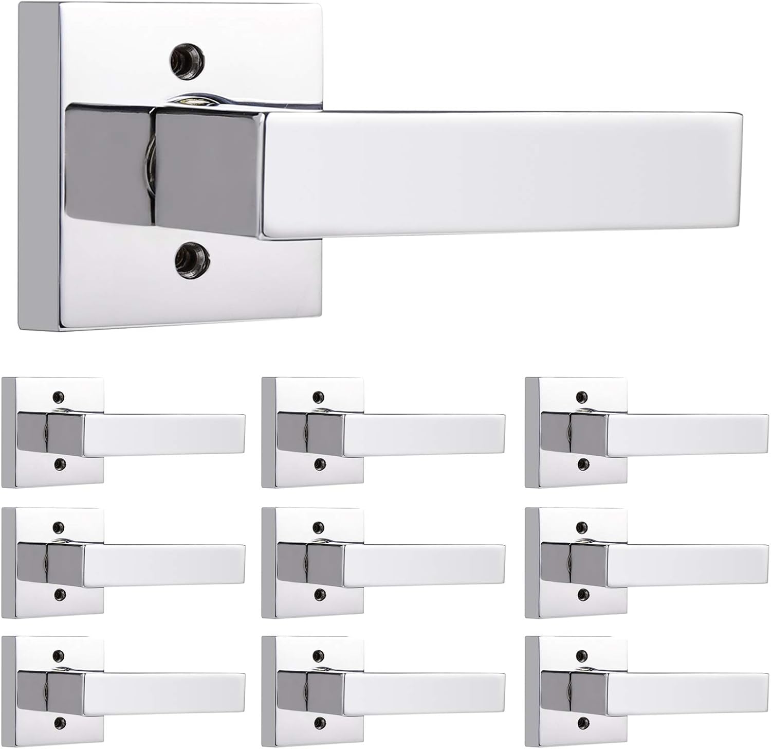 10 Pack Half Dummy Door Levers Polished Chrome Keyless Door Handles Interior for Closet Hallway, Heavy Duty Square Single Side Pulls