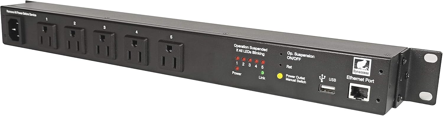 Synaccess NP-05B Remote Switched PDU, UL-STD TUV Listed, 5 Outlets. Manufactured and Supported in USA. Control Via Web, Telnet, USB Serial Port.