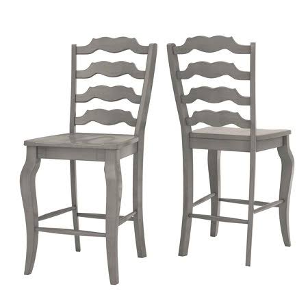 Weston Home Farmhouse Vintage French Ladder Back Solid Wood Counter Height Chair, Set of 2, Antique Grey, Gray
