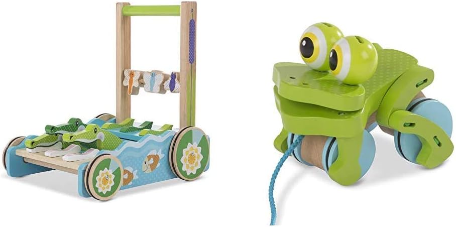 Melissa & Doug First Play Chomp and Clack Alligator Wooden Push Toy and Activity Walker Pack of 2