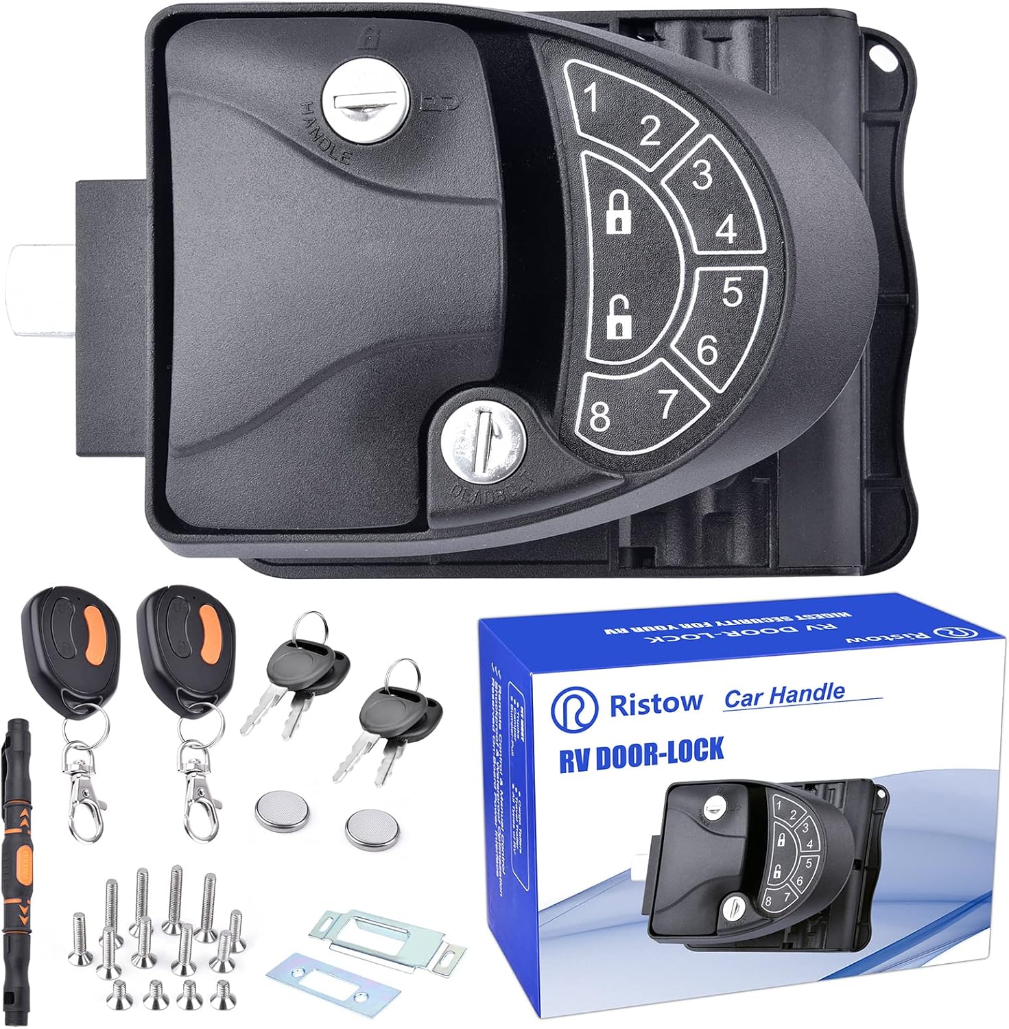 RVLIBRO by RISTOW RV Keyless Entry Door Lock, RV Door Lock with Install Tools, 2 Key Fobs and Backlit Keypad 100% Metal RV Door Lock for Travel Trailer Camper