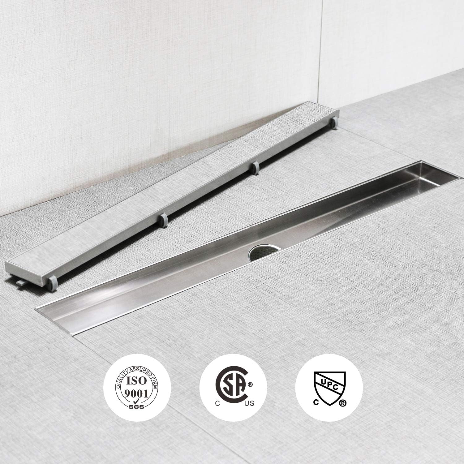 SaniteModar Linear Shower Drain 32 inch with Tiled Insert and 304 Stainless Steel Brushed Polished 2 in 1 Panels.Linear Drain Equipped Adjustable Feet,Hair Filter…… Pack of 2