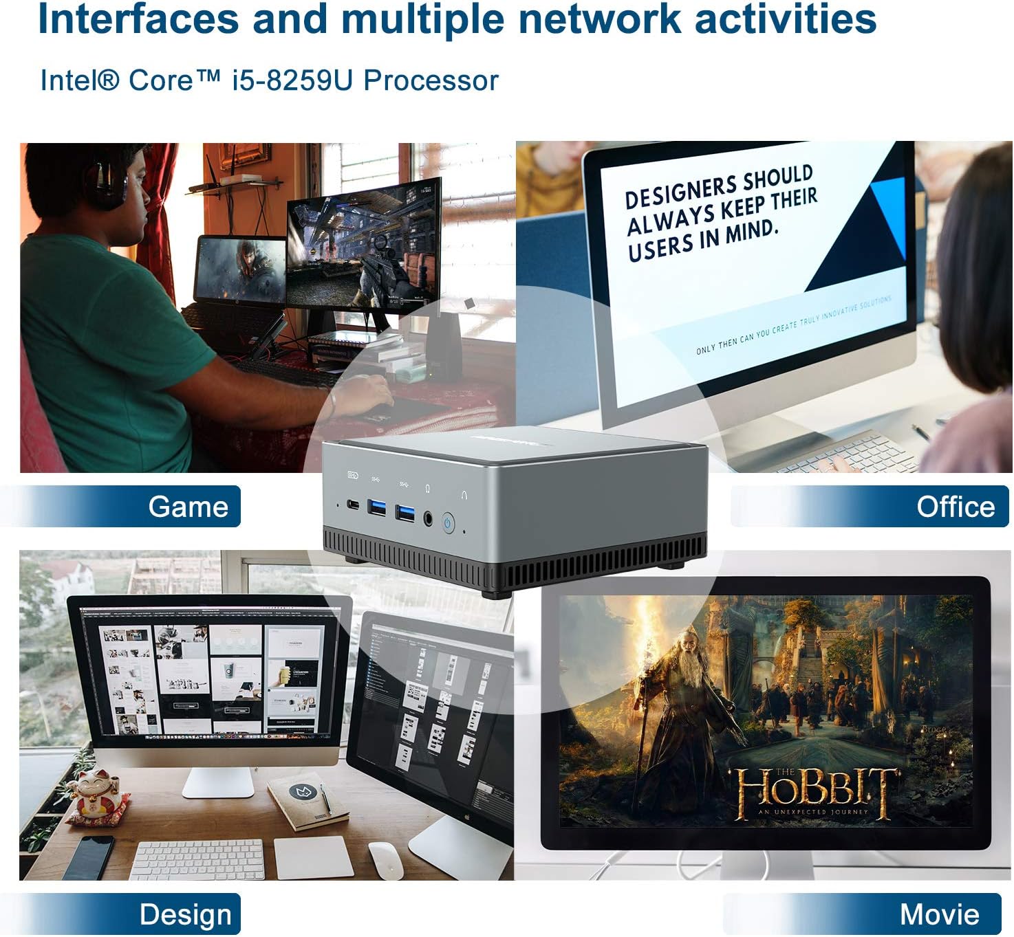Mini PC Built by Core i5-8259U& Iris Plus Graphics 655 | 16GB RAM 512GB PCle SSD | WIFI6 BT5.1 | HDMI/DP/USB-C| 2X RJ45| 4X USB 3.0| Small Form Factor