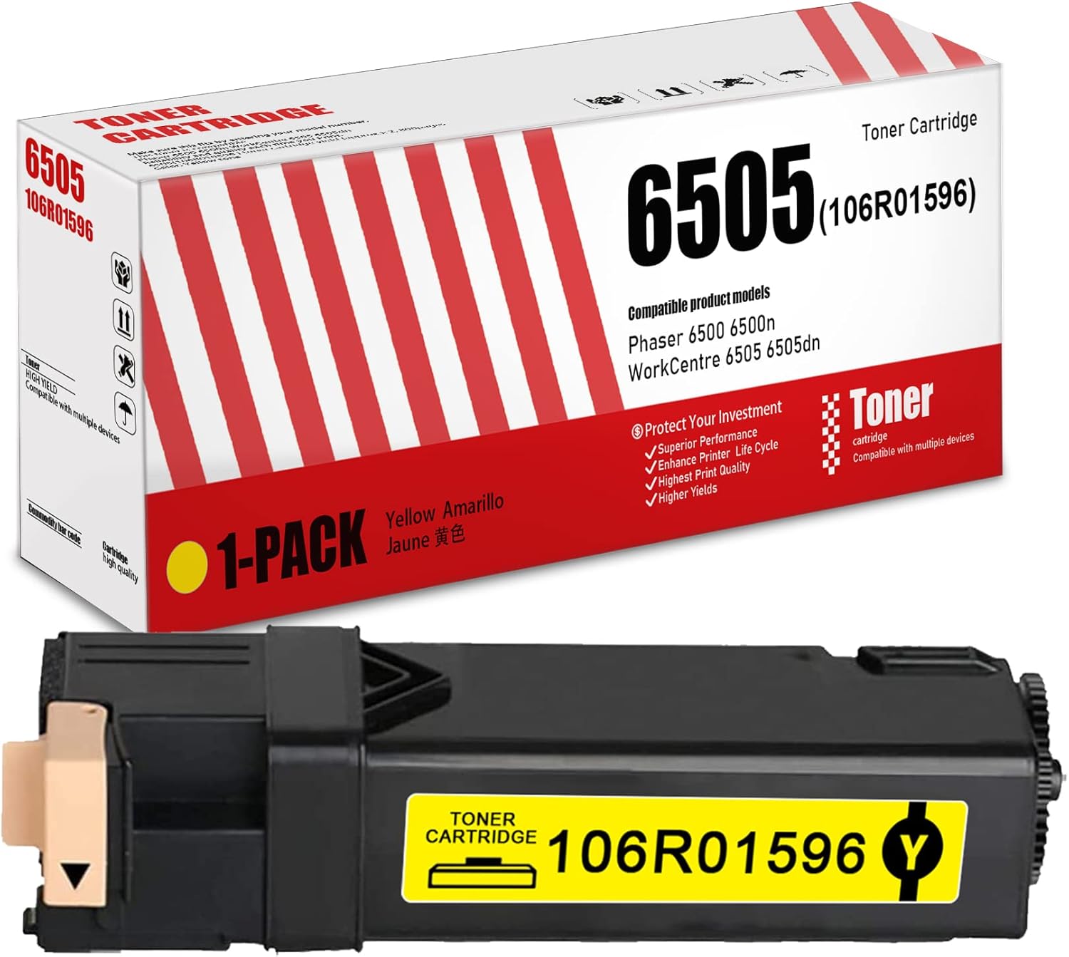 Compatible 1 Pack 106R01596 High Yield Toner Cartridge Replacement for WorkCentre 6505 6505dn Phaser 6500 6500n Printer, Yellow-Sold by DIOUSAINK. Pack of 2