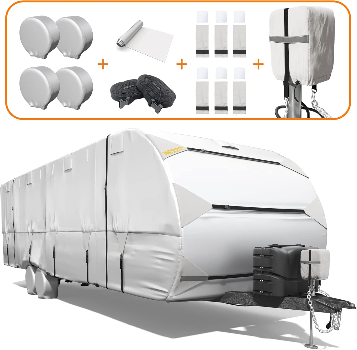WILDROAD RV Trailer Cover 300D Anti-Tear Waterproof Windproof Anti-UV Camper Cover for 24'-27' RV with Upgraded Jack Cover