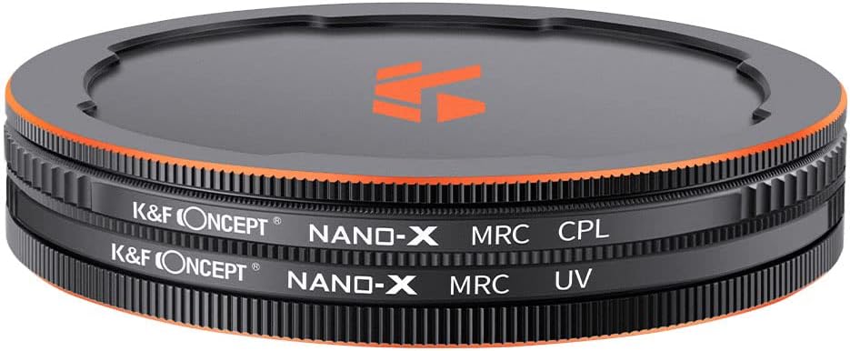K&F Concept 49mm Circular Polarizers Filter & MC UV Protection Filter Kit (2 pcs) with Up & Down Lens Cap, 28 Multi-Layer Coatings HD CPL/UV Filter Set for Camera Lens (Nano-X Series) Pack of 2