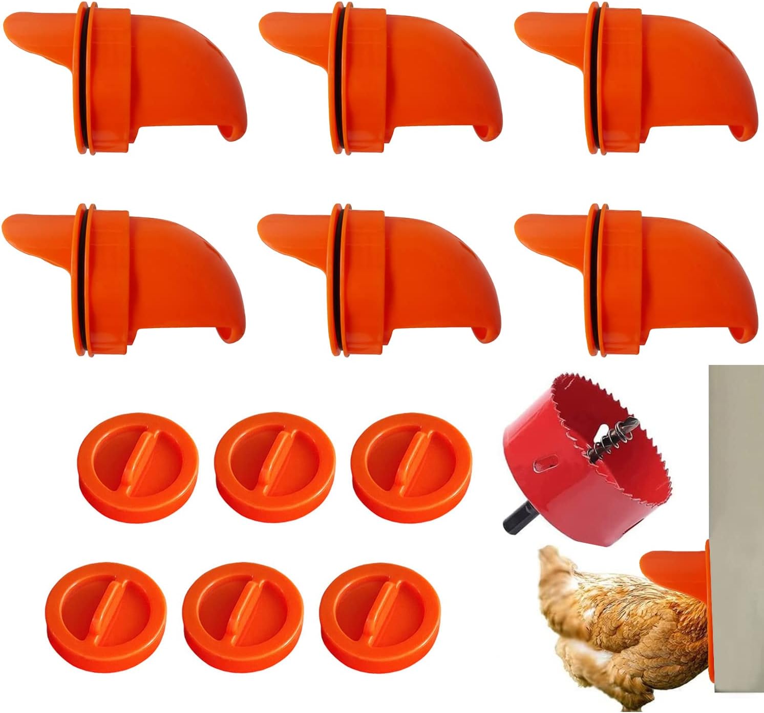 DIY Chicken Feeder Kit, Poultry Pro Feeder 6 Ports with 1 Hole Saw, Cover and Rainproof Sealing Strip for Buckets, Barrels, Bins, Troughs. No Waste Automatic Gravity Chicken Feeder Pack of 2