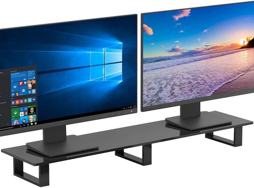 HIIMIEI Acrylic Dual Monitor Stand Riser for 2 Monitors Large Computer Stand Perfect for Home, Office Desk Organizers and Accessories - 43.7x10 Inches (Clear) Pack of 2