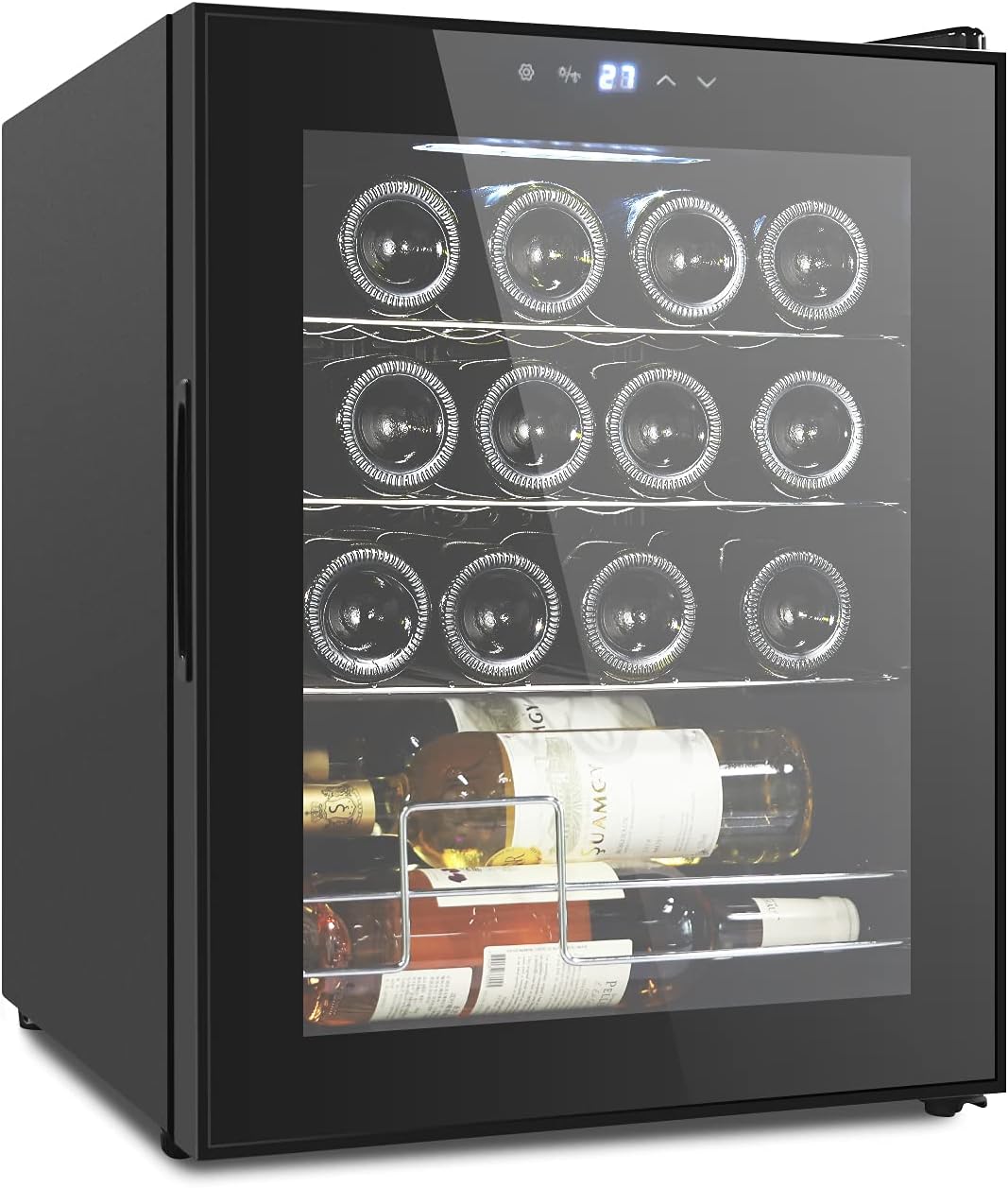 Wine Fidge Petneces 16 Bottle Compressor Wine Cooler Refrigerator | Large Freestanding Wine Cellar Temperature Control Wine Fridge For Red, White, Champagne or Sparkling Wine - Black