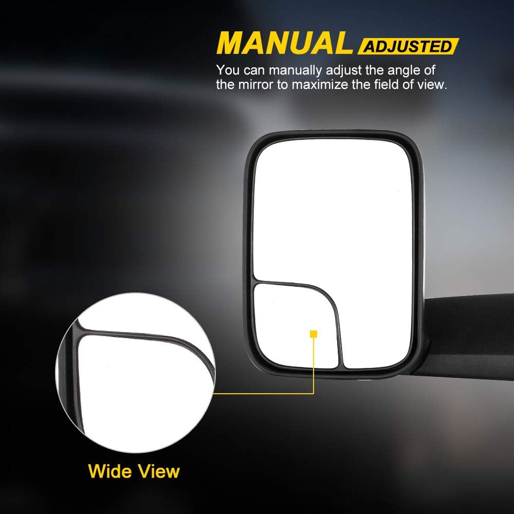 OCPTY Left Right Pair Tow Mirror Towing Mirrors for 1994-2001 for DODGE for Ram 1500 1994-2002 for DODGE for Ram 2500 1994-2002 for DODGE for Ram 3500 Manual Adjusted with Black housing