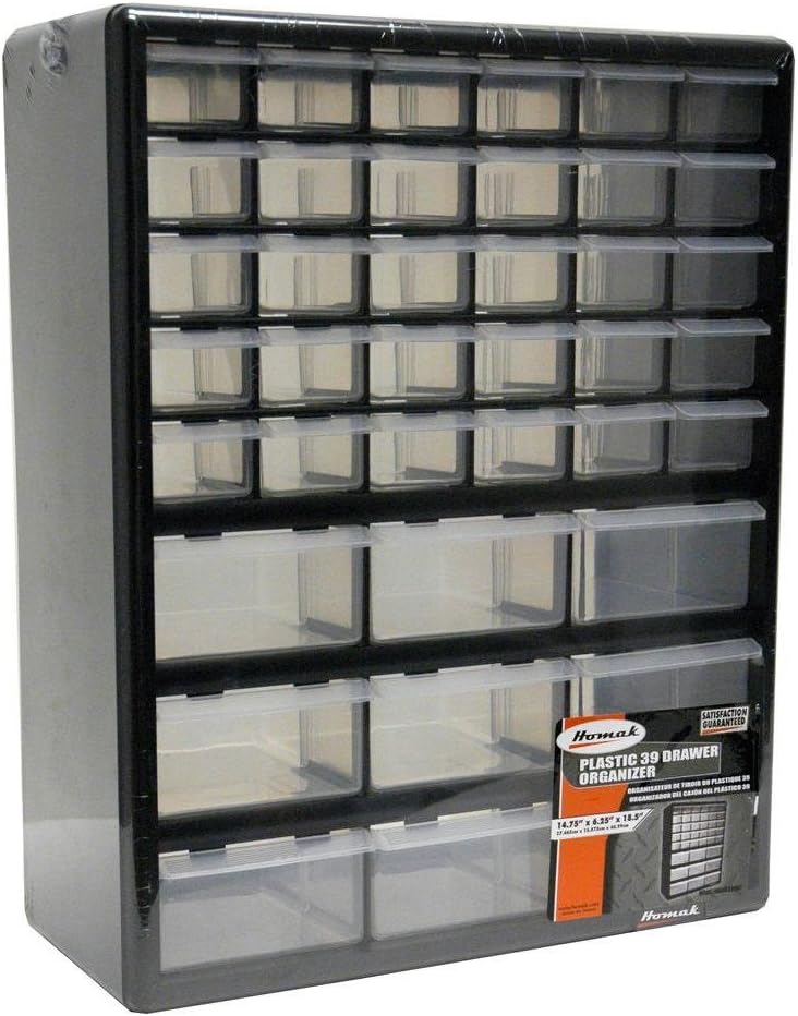 Homak Parts Organizer, Black, 39 Drawers