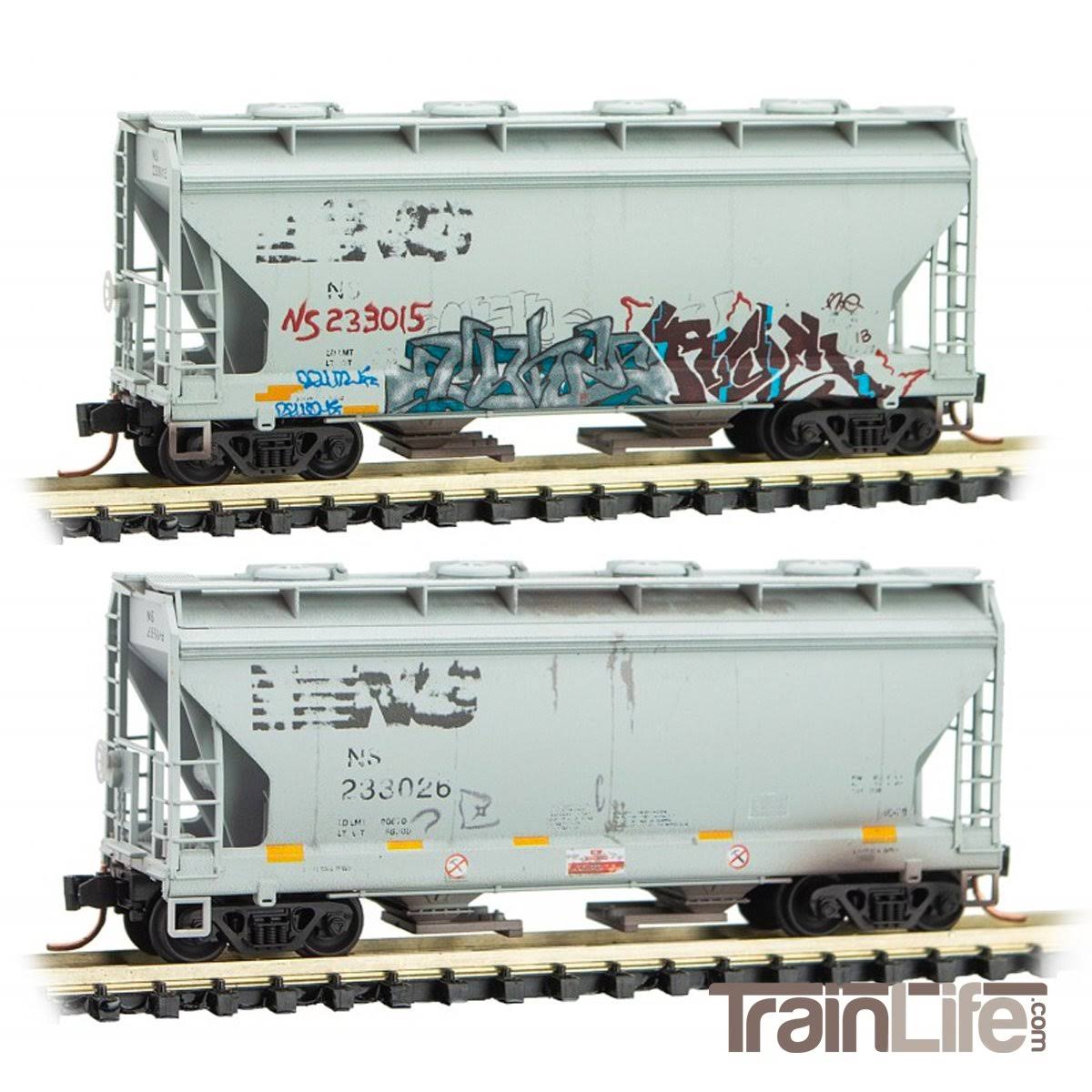 Micro-Trains N 09244460 2-Bay Covered Hopper, Norfolk Southern (Graffiti 2-Pack)