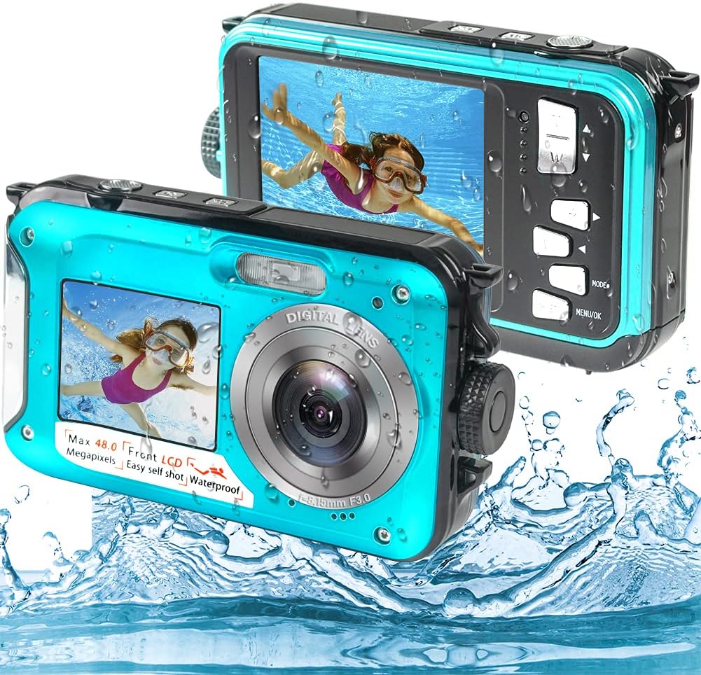 Underwater Camera, Waterproof Camera Full HD 2.7K 48MP Waterproof Camera Digital with Dual Screen, 16X Digital Zoom and Self-Timer (WP01) Pack of 2