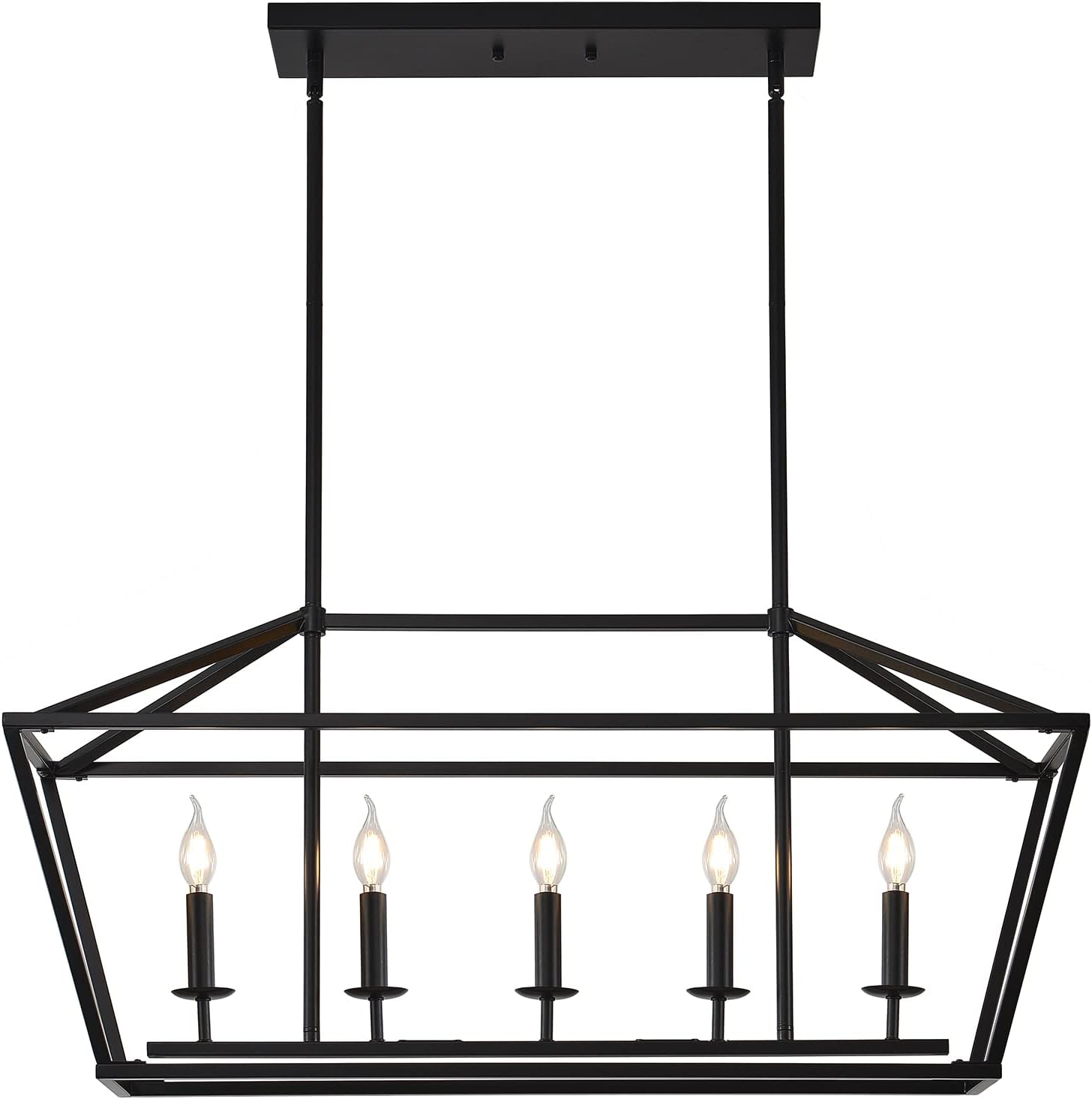 XILICON Kitchen Island Candle Rectangle Chandelier Light Fixture Linear 5 Light Dining Room Chandelier Farmhouse Black Modern Industrial Pendant Lighting for Kitchen Hallway Bar