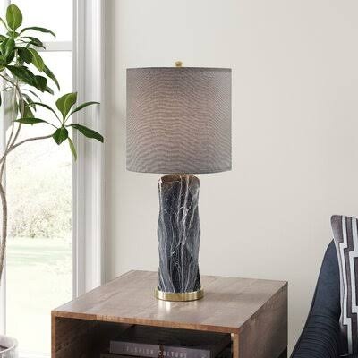 Aries 28.5x22 Table Lamp Mercer41 Base Color: Black, Shade Color: Tan