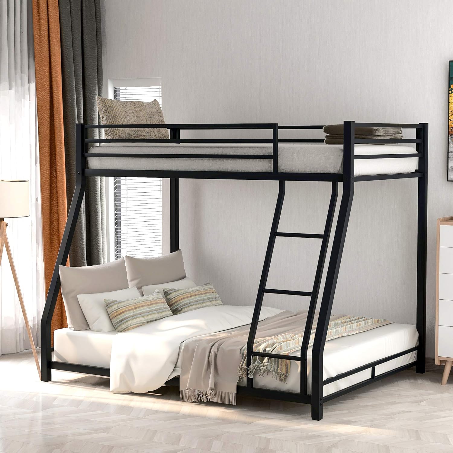 Longrune Twin Low Bunk Bed with Slide and Ladder, Can be Separated, No Box Spring Needed,for Kids Bedroom, Black