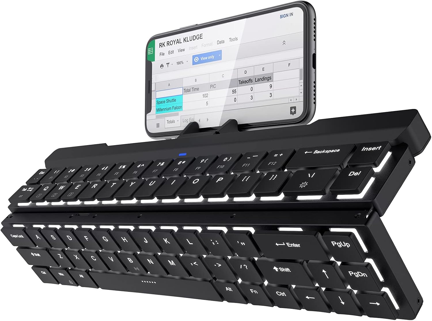 RK ROYAL KLUDGE RK925 68 Keys 60% Foldable Mechanical Keyboard with Aluminum Body, Built-in Stand Holder, Wireless Bluetooth Mechanical Keyboard with White Backlit, Low Profile Clicky White Switches Pack of 2