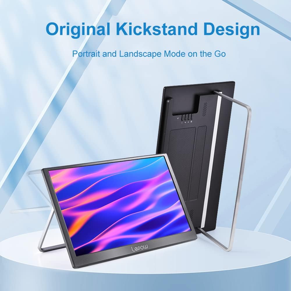 Portable Monitor, 2022 Lepow C2S Computer Monitor, 15.4 Inch FHD 1920×1080P Computer Display with IPS Screen HDMI USB Type-C Mini DP External Monitor with Kickstand for Laptop, Phone, Midnight Black