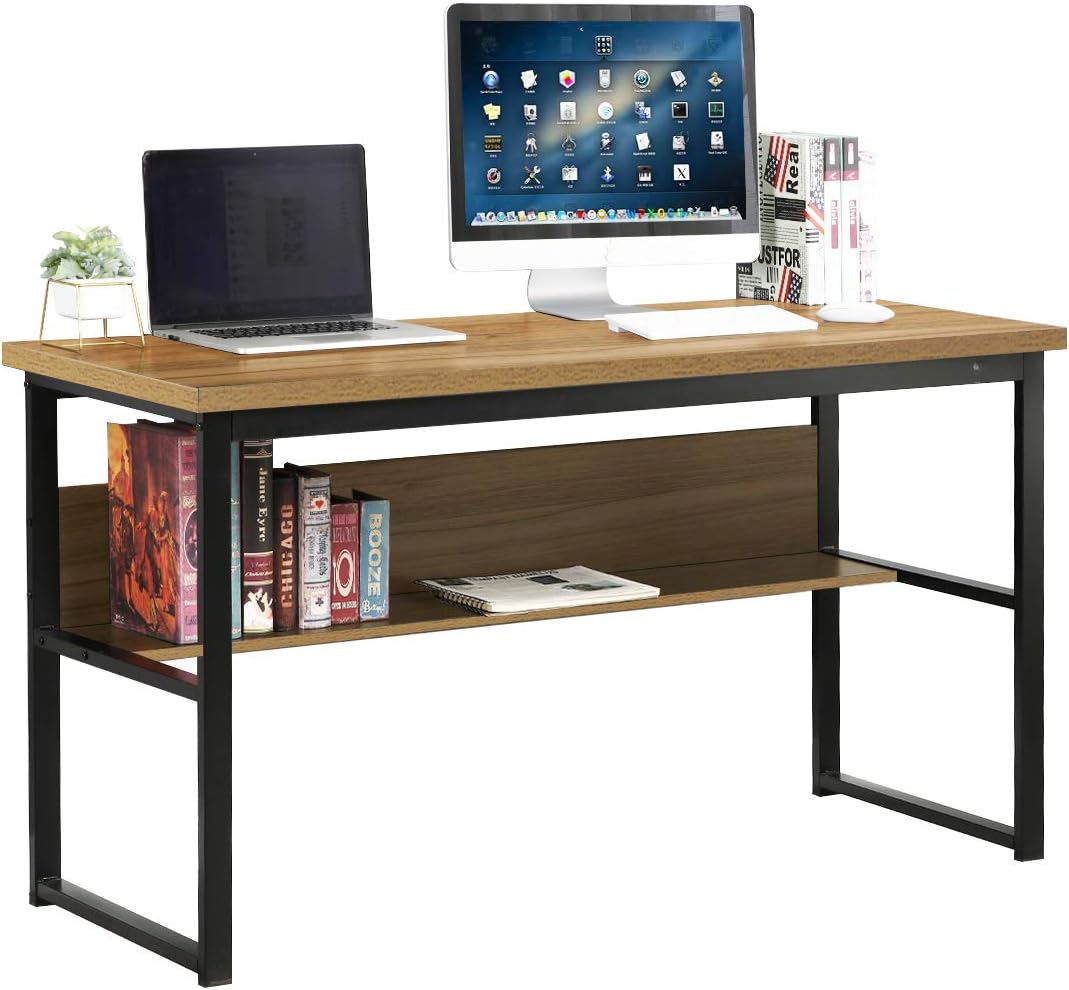 SogesGame Writing Computer Desk Laptop PC Desk,Trestle Desk Writing Study Home Office Desk Workstation with Storage Shelf Pack of 2