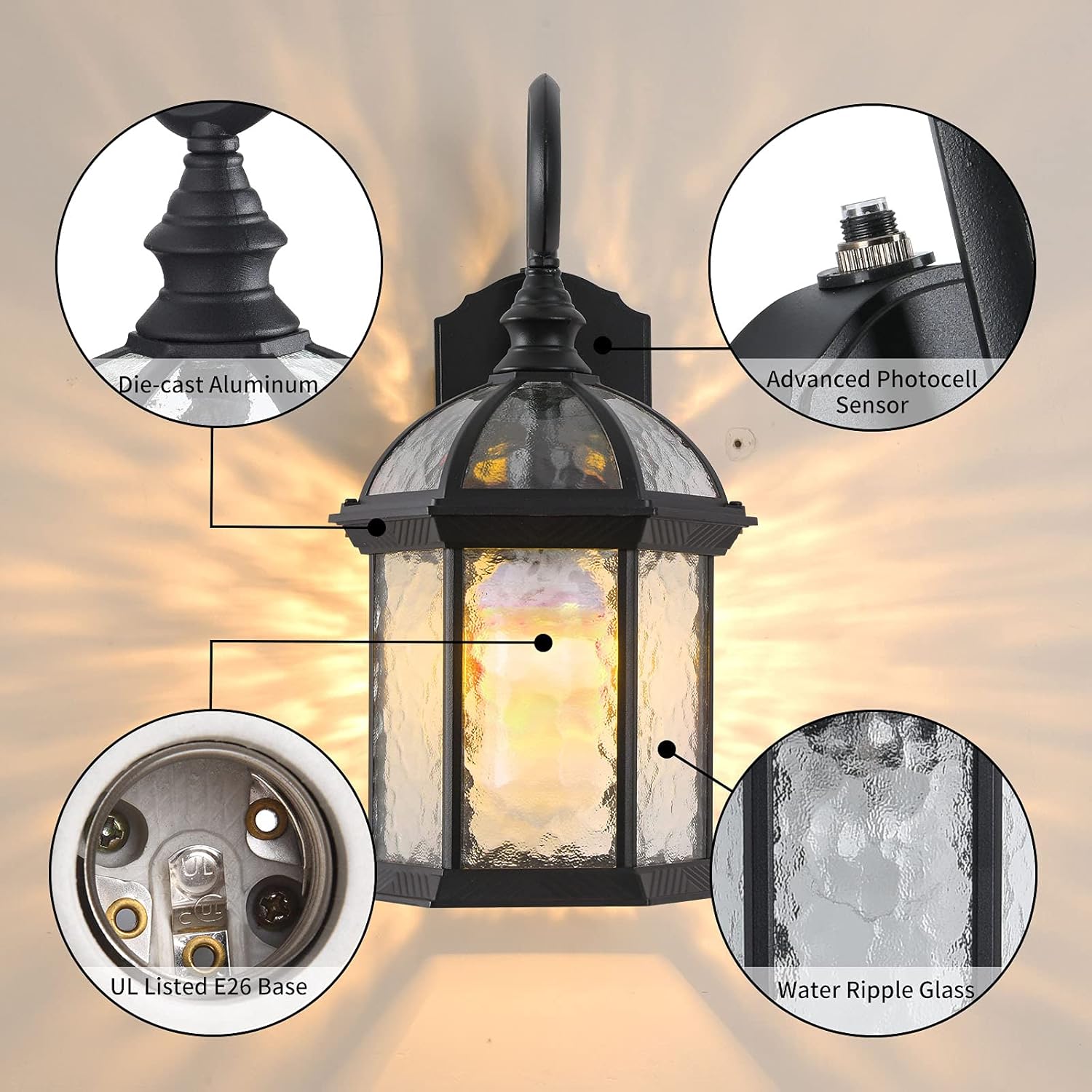 LONEDRUID Dusk to Dawn Sensor Outdoor Wall Light Fixtures Black 15.35