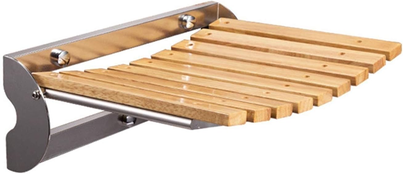 Wood Shower Seat Wall Mounted Folding 300 Lbs Weight Capacity Wood and Stainless Steel Fold Down Seat Bath for Adults Elderly Holds Stool Stool (Color : A, Size : Large)