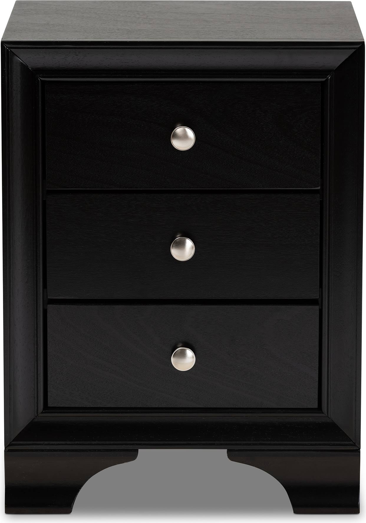 Baxton Studio Gordon Classic and Traditional Black Finished 3-Drawer Wood Nightstand