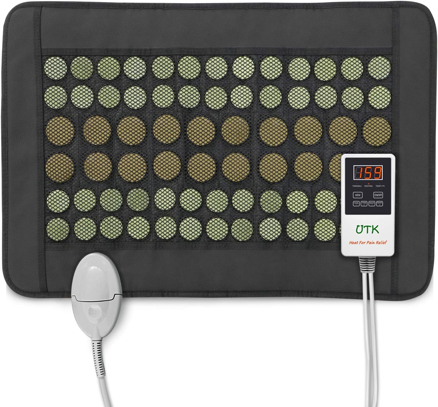 UTK Far Infrared Natural Jade and Tourmaline Heating Pad for Back Pain and Cramps Relief, Small Pro (23.5&rdquo;X16&rdquo;), Smart Controller with Memory Function, Auto Shut Off and Travel Bag Included