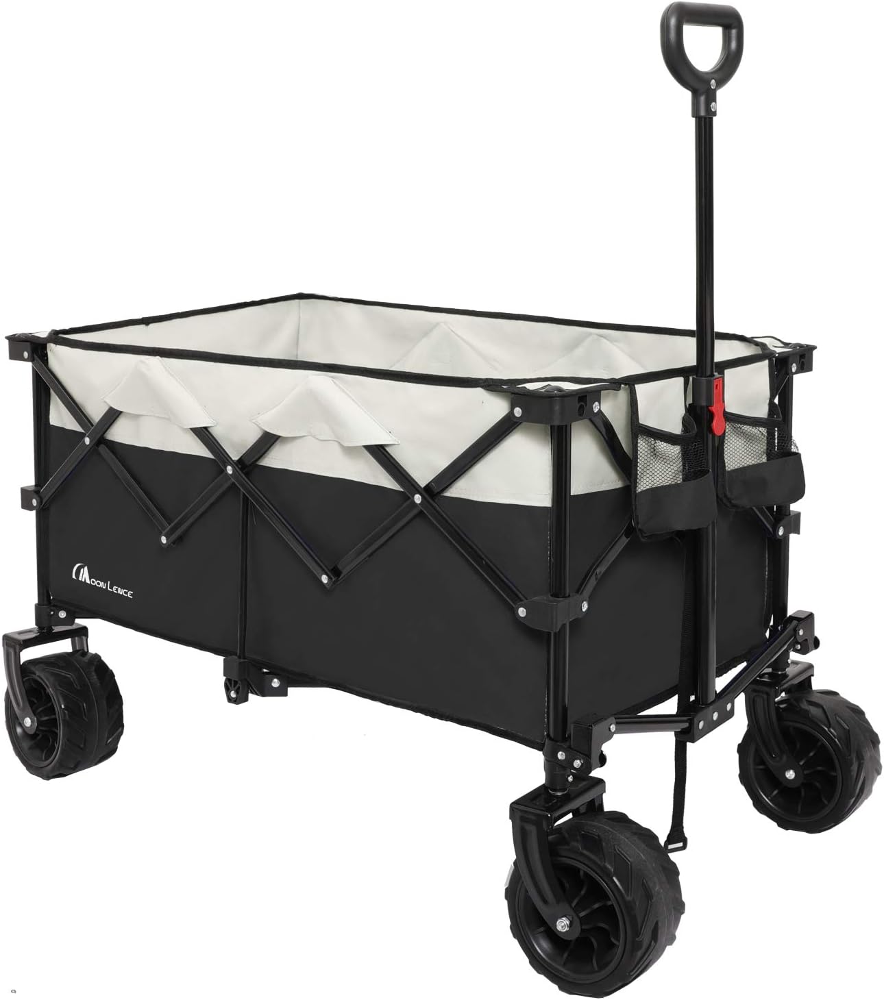 Moon Lence Collapsible Outdoor Utility Wagon Heavy Duty Folding Garden Portable Hand Cart with All-Terrain Beach Wheels, Adjustable Handle & Drink Holders