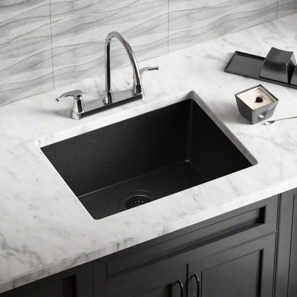 808 Black Quartz Sink (Flange), Mr Direct