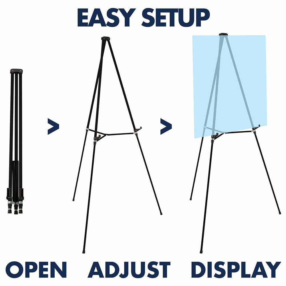 Quartet Easel, Aluminum, Lightweight, Telescoping, 66x22 Max. Height, Supports 25 lbs, Black 51E