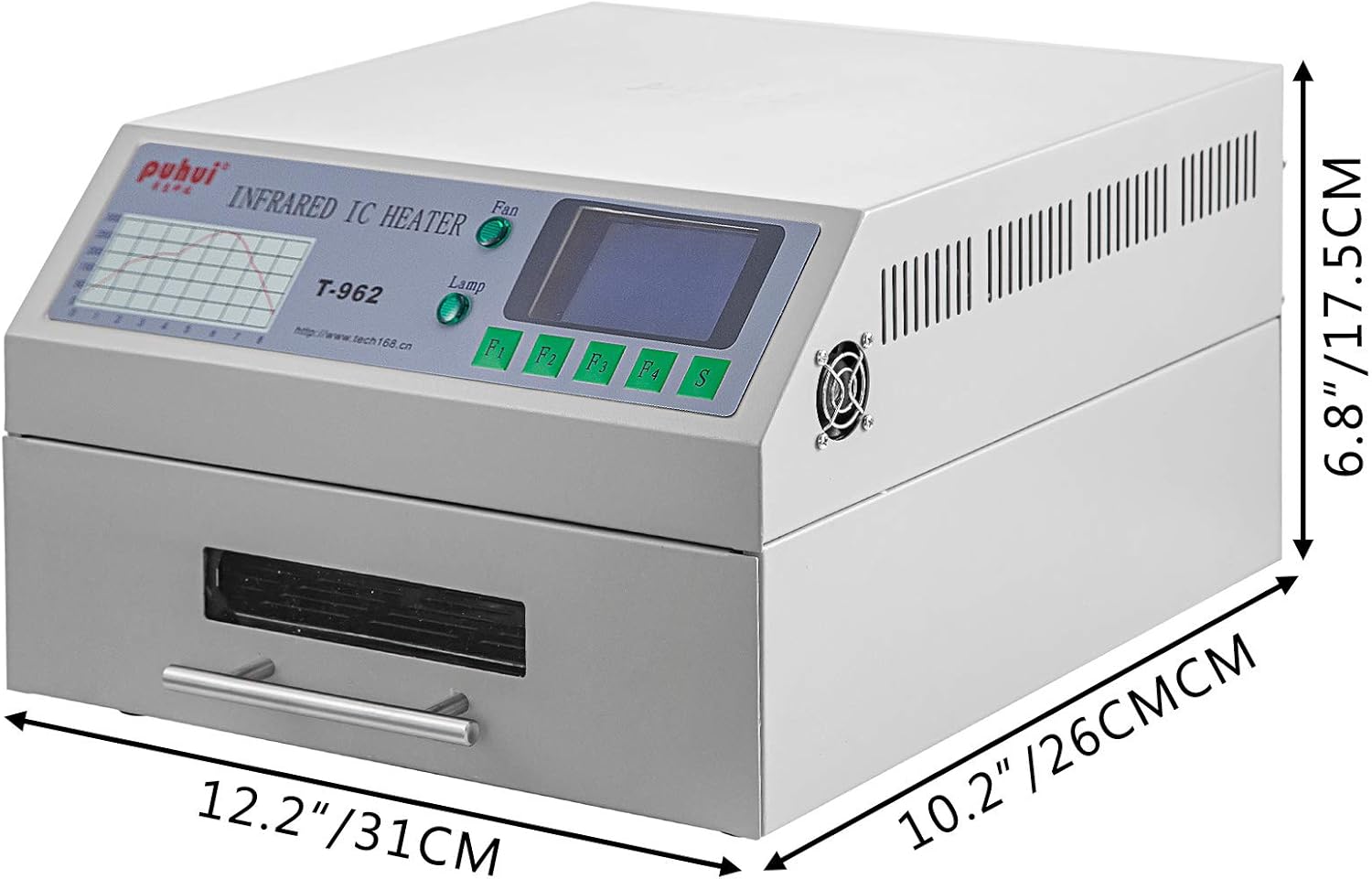 Mophorn Reflow Oven T962 110V Reflow Soldering Machine 800W 180x235 mm SMD SMT BGA Professional Automatic Infrared Heater Soldering Machine W/Smoke Exhaust Chimney Cooling Efficiency