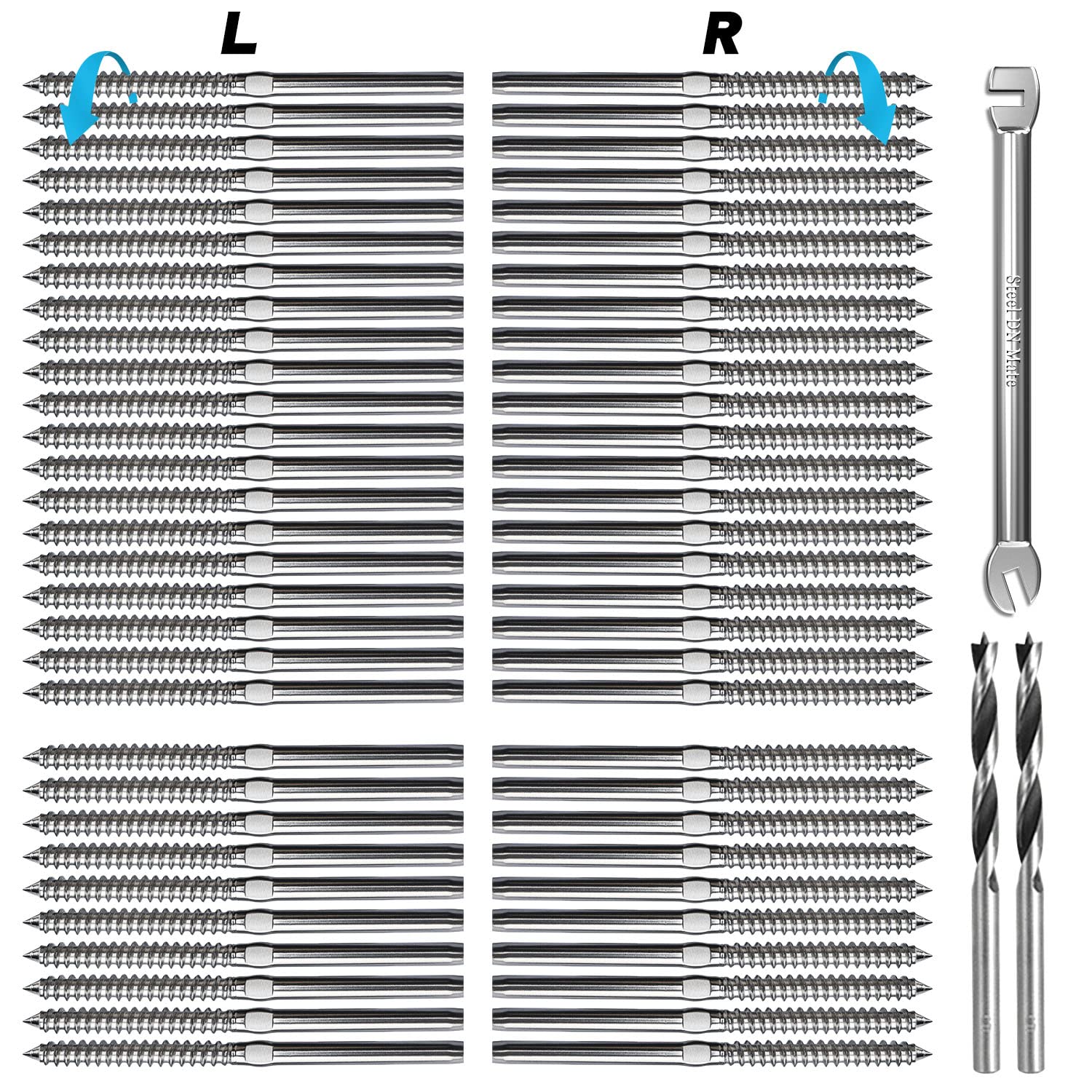 Steel DN Mate T316 Stainless Steel Left&Right Handed Thread Swage Lag Screws for Wood Post of 1/8