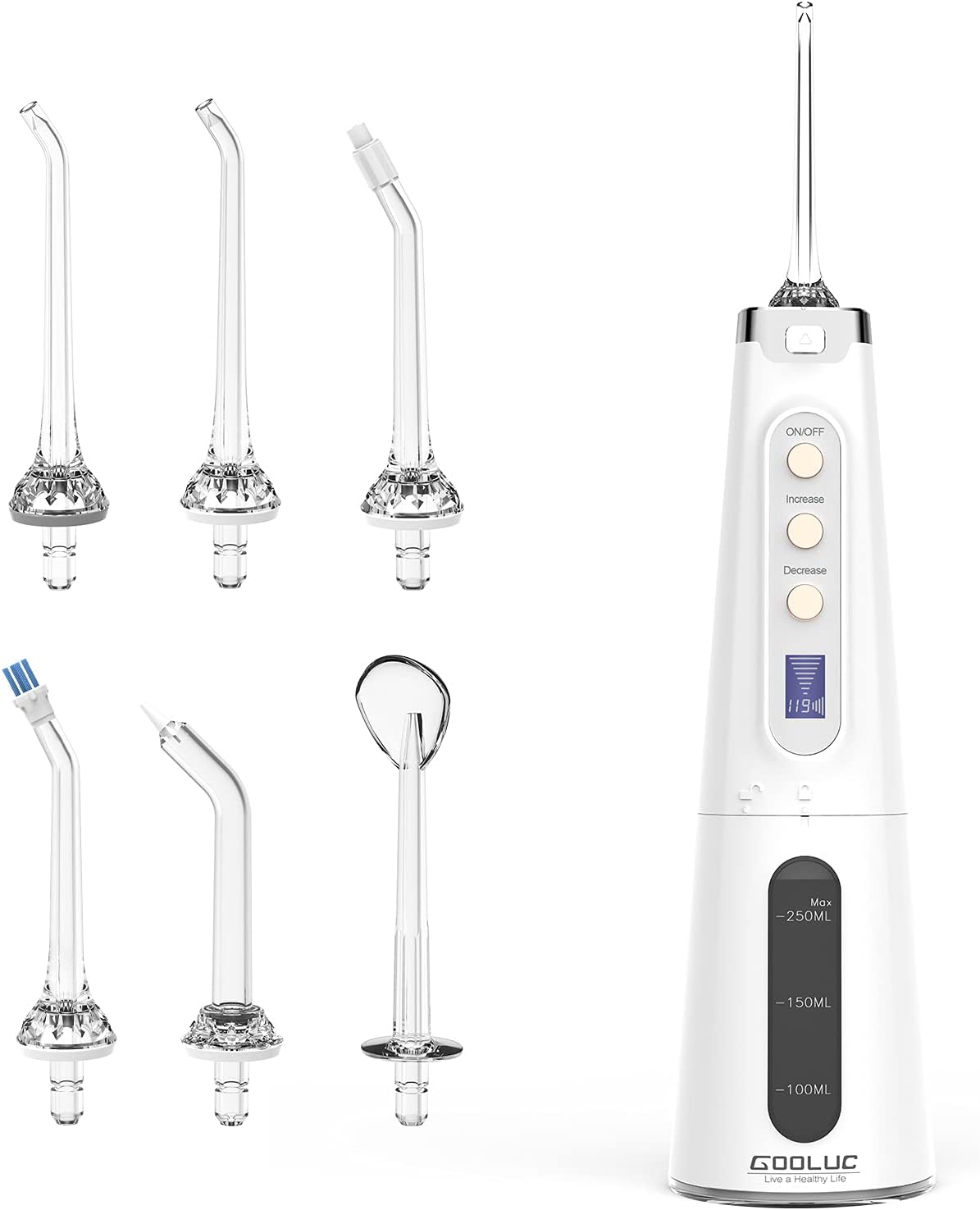 Cordless Water Flosser, GOOLUC Ozone Generator Dental Oral Irrigator for Teeth, Gums and Braces, Water Teeth Cleaner with 8 Modes, Waterproof Rechargeable and Portable for Home and Travel