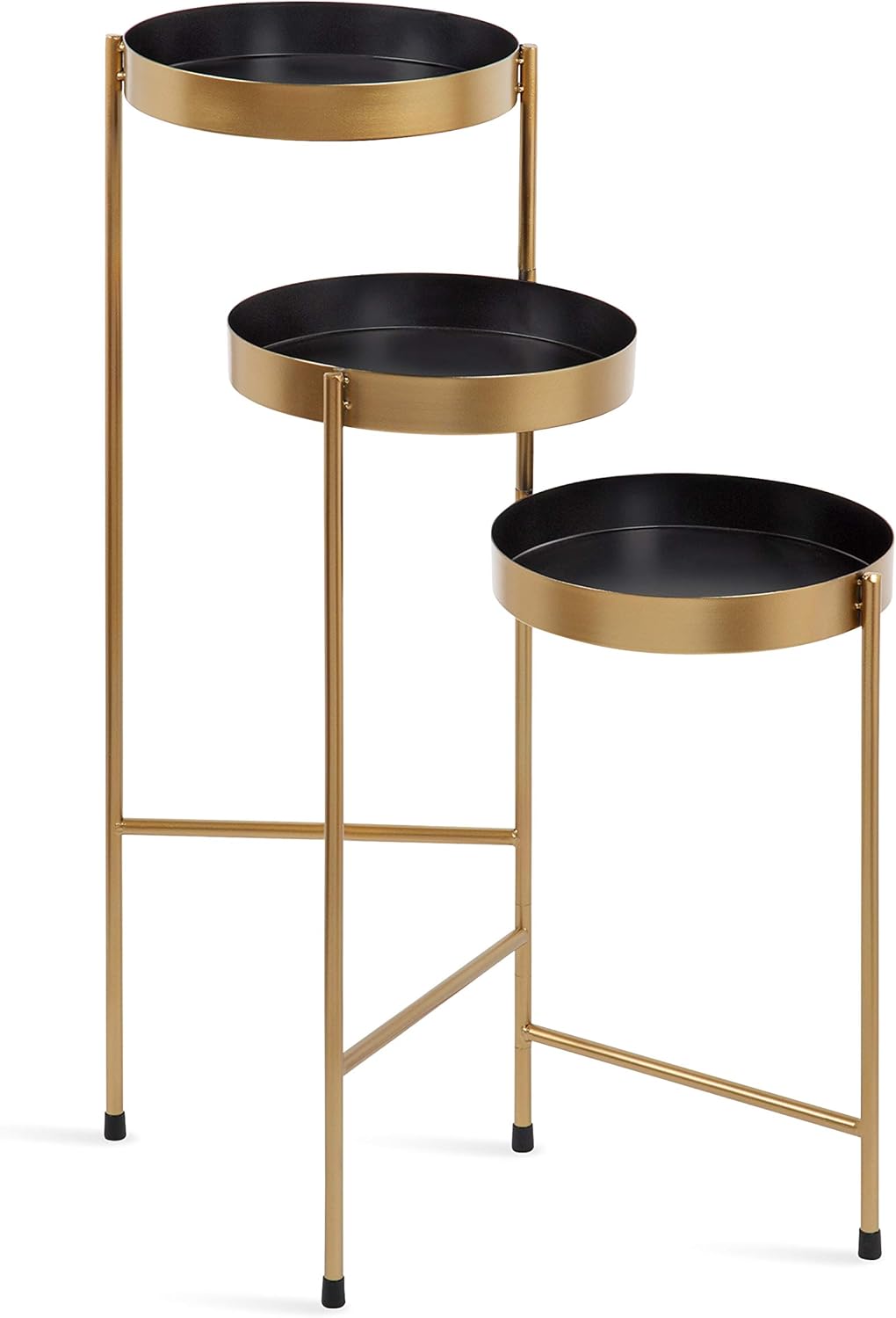 Kate and Laurel Finn Tri-Level Metal Plant Stand, Black and Gold, Decorative Hinged Tray Stand Display