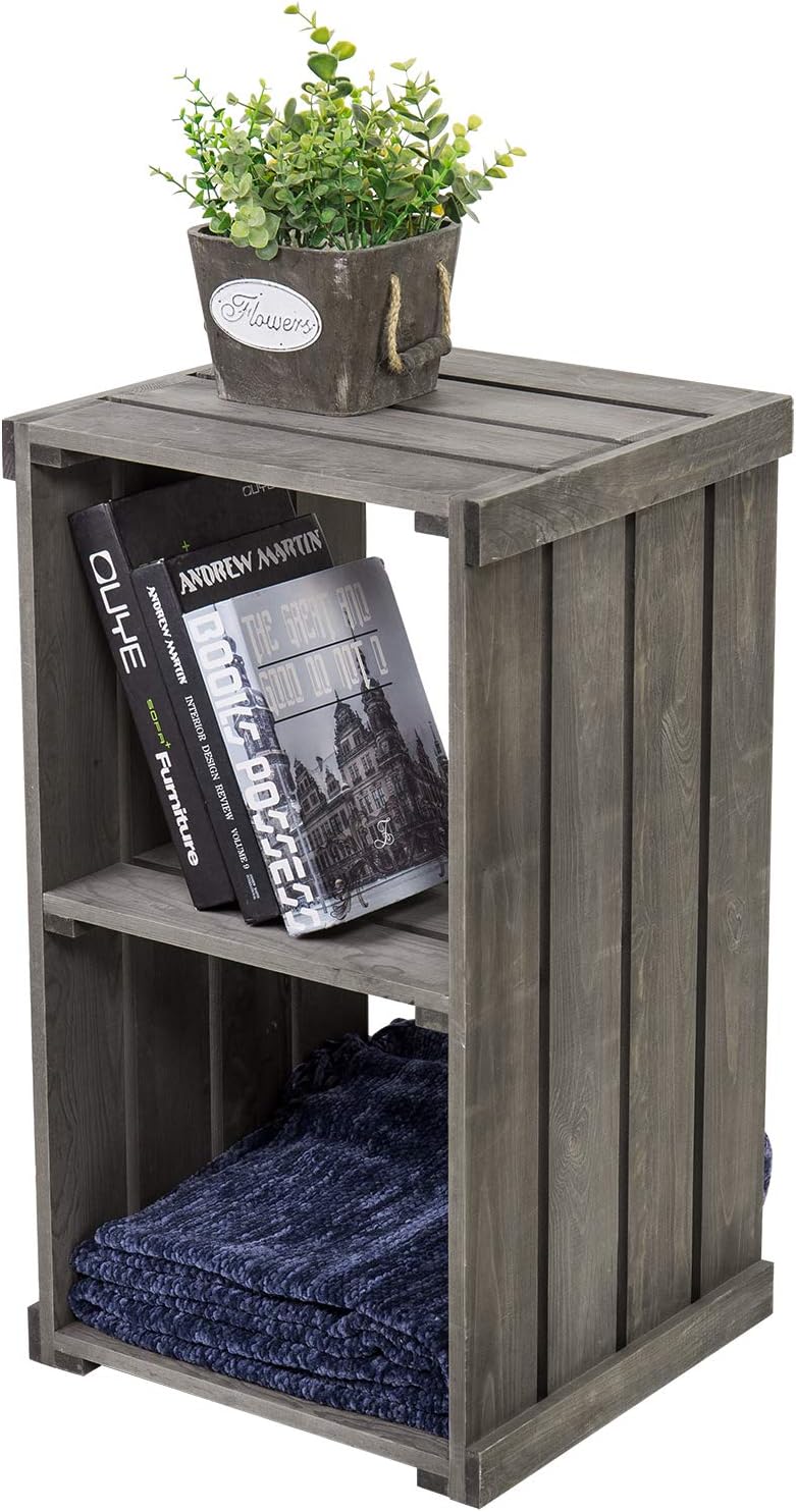 MyGift 2-Cubby Vintage Dark Gray Wood Crate Design Storage Organizer Shelf/Accent Side Table