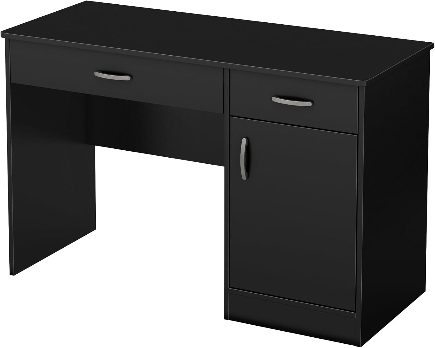 South Shore Small Computer Desk with Drawers, Pure Black