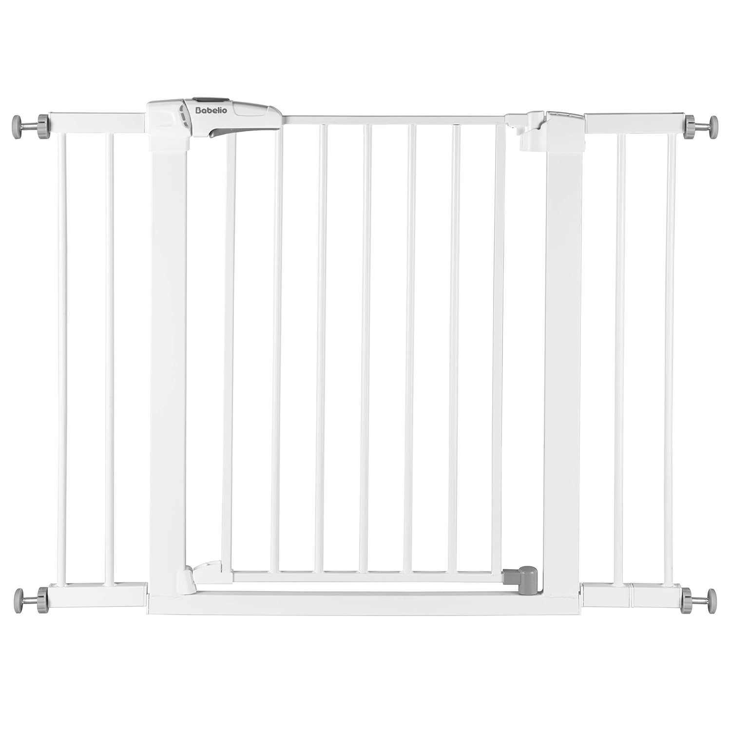 BABELIO 26-40 Inch Easy Install Extra Wide Pressure Mounted Metal Baby Gate, No Drilling, No Tools Required, with Wall Protectors and Extenders (Black)