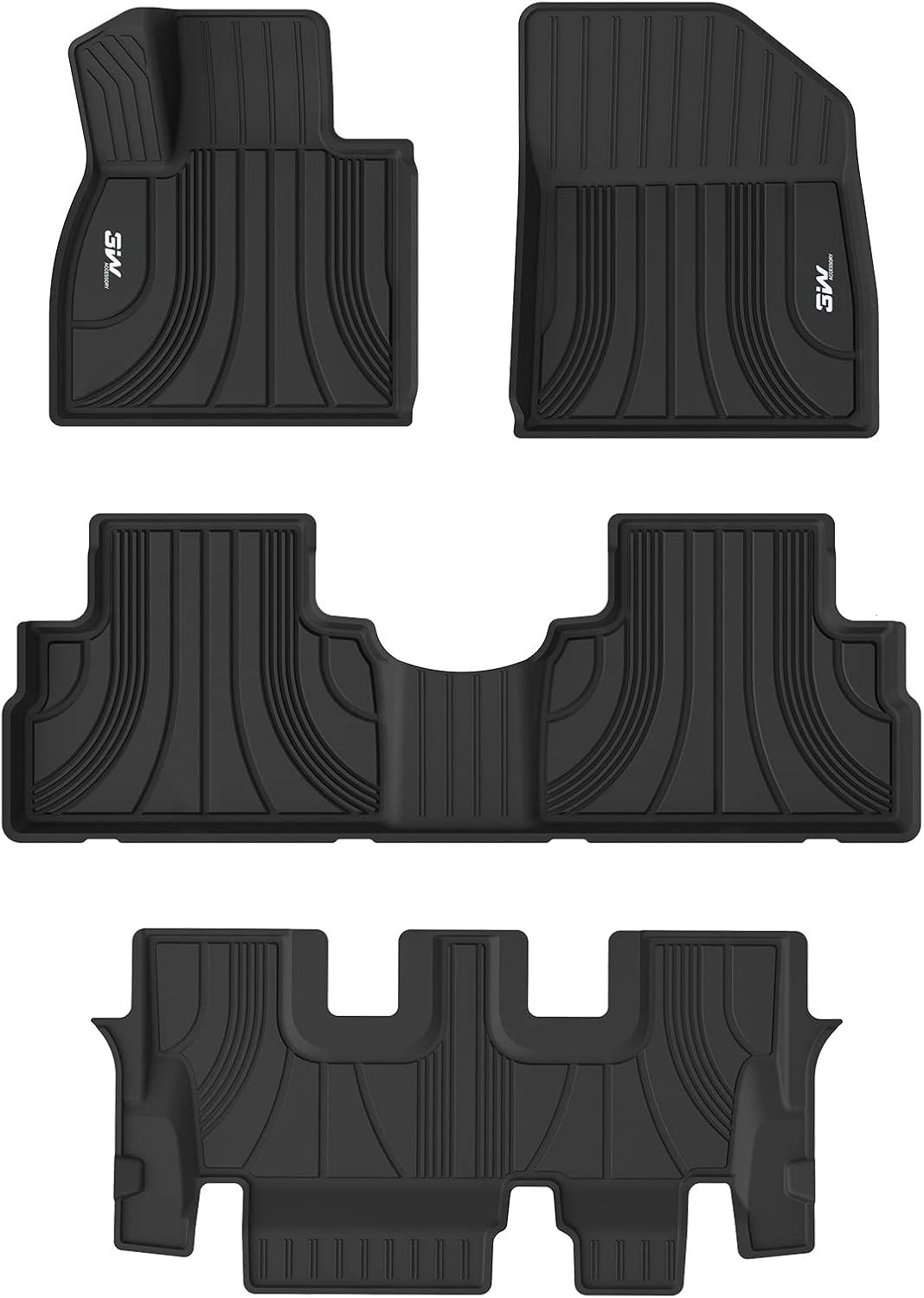 3W Floor Mats for (2020-2022) Hyundai Palisade 1st 2nd and 3rd Row Car Mats, Full Set All Weather Custom Fit TPE Floor Liner, Black