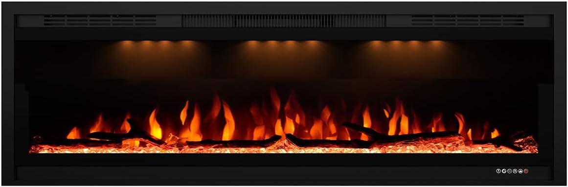 Valuxhome Electric Fireplace, 50 Inches Fireplace, Recessed and Wall Mounted Fireplaces for Living Room with Remote, Overheating Protection, Logset and Crystal, Touch Screen, 1500W/750W, Black