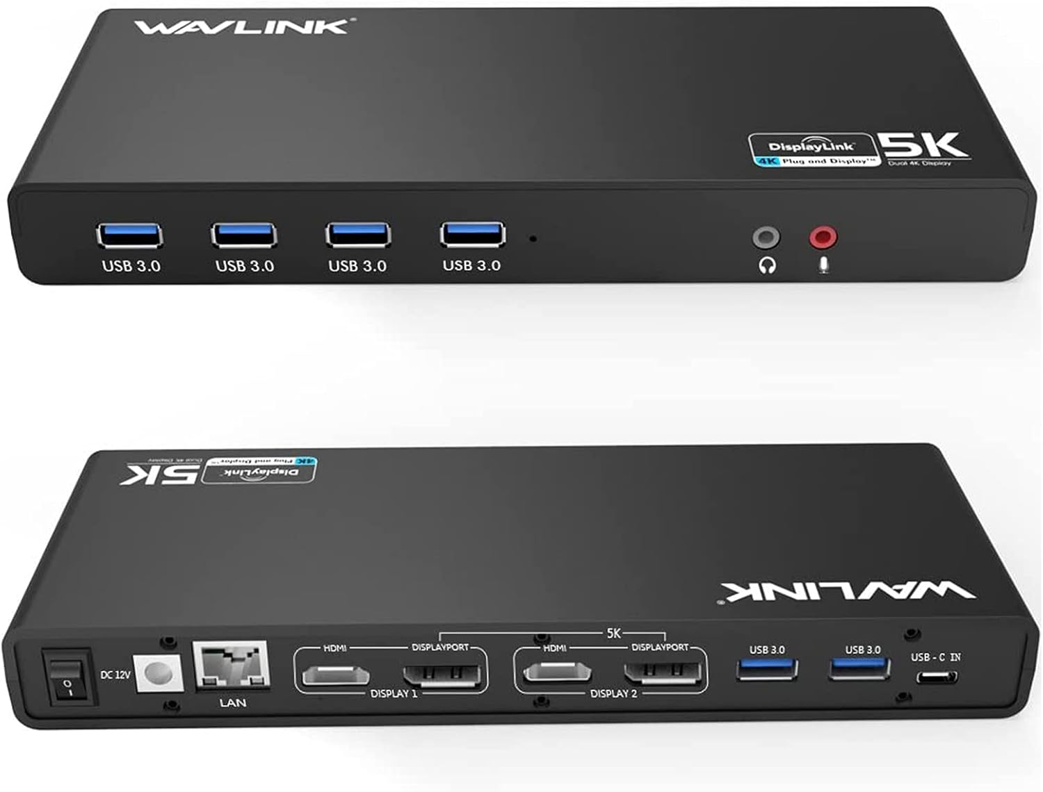 WAVLINK USB C Docking Station Single 5K/Dual 4K @60Hz Video Outputs Laptop Docking Station,Dual Monitor Docking Station with Gigabit Ethernet for Windows Mac OS Systems(2X DP,2xHDMI,6xUSB 3.0 Ports)