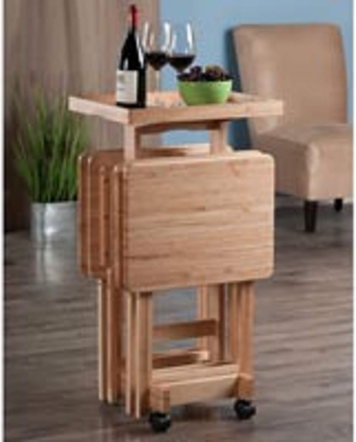 Contemporary Home Living Set of 6 Beige Folding Snack Table – 36”