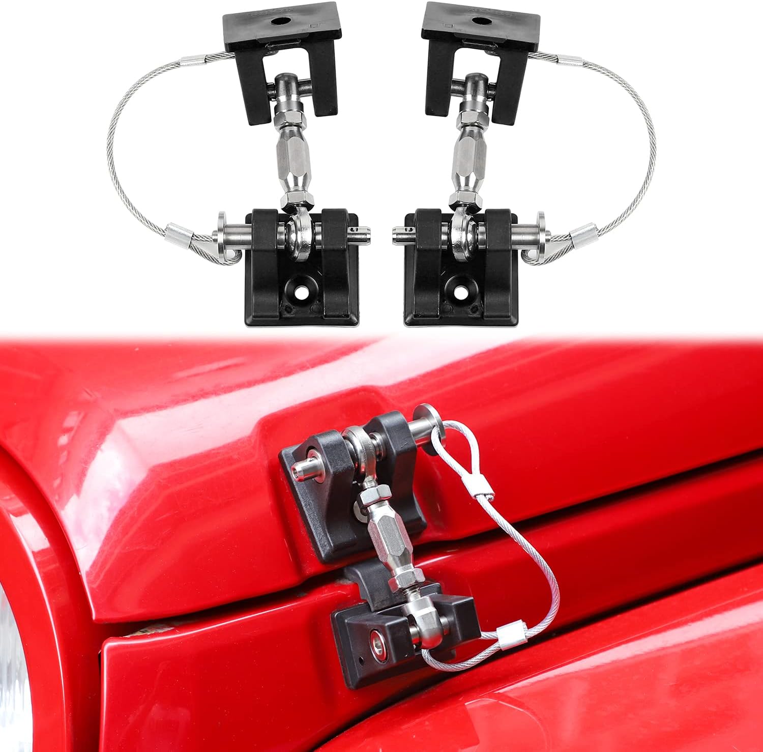 CheroCar for Jeep Stainless Steel Locking Hood Latch Catch Kit for 2007-2017 Jeep Wrangler JK (Black with Lock) Pack of 2