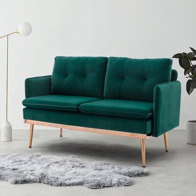 Velvet Sofa , Accent Sofa .Loveseat Sofa with Stainless Feet Mercer41 Fabric: Green Velvet