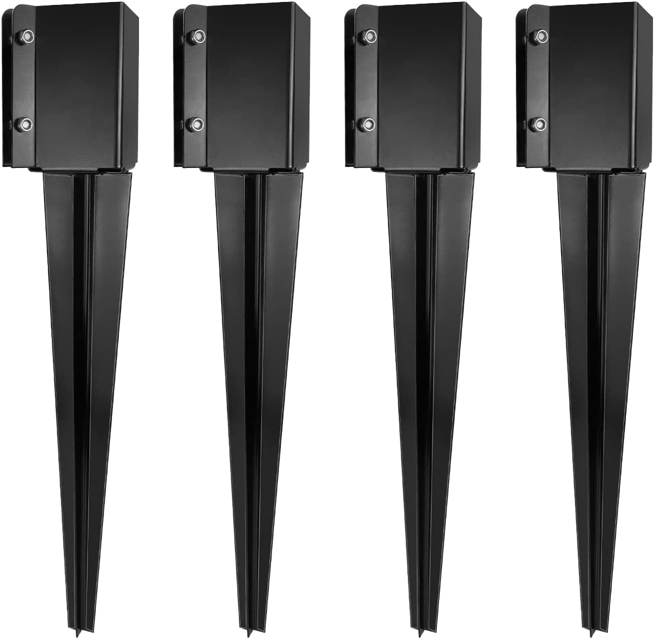 XYADX Fence Post Anchor Ground Spike Heavy Duty Black Powder Coated Fence Stakes Post Base for Mailbox, 24 x 4 x 4 Inches Outer Diameter Post Anchor (Inner Diameter 3.5 x3.5 Inches), Pack of 4