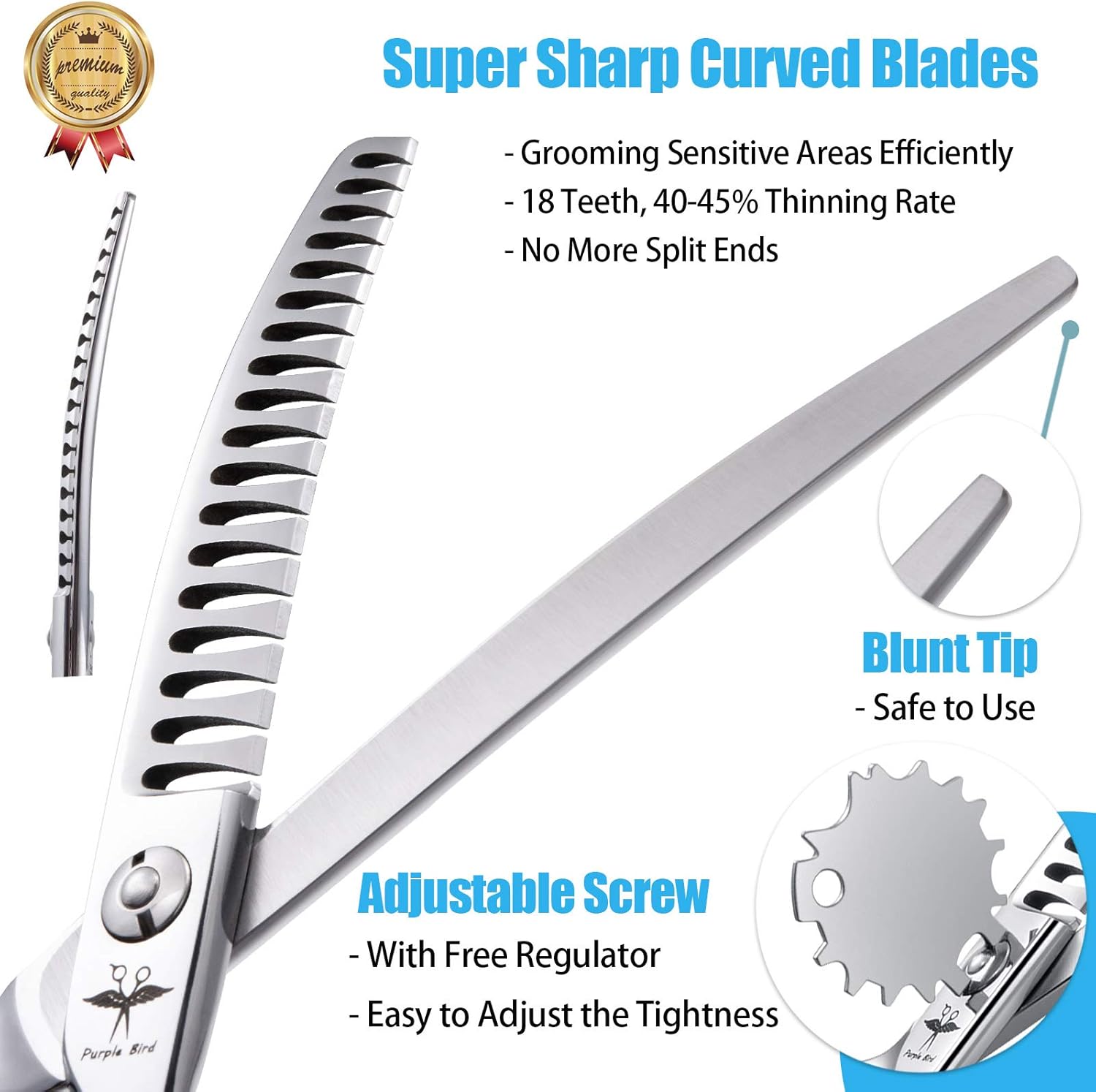 6.5 Inch Downward Curved Dog Grooming Scissors Pet Chunker Shears Professional Safety Blunt Tip Trimming Shearing for Dogs Cats Face Paws Limbs Japanese Stainless Steel Silver