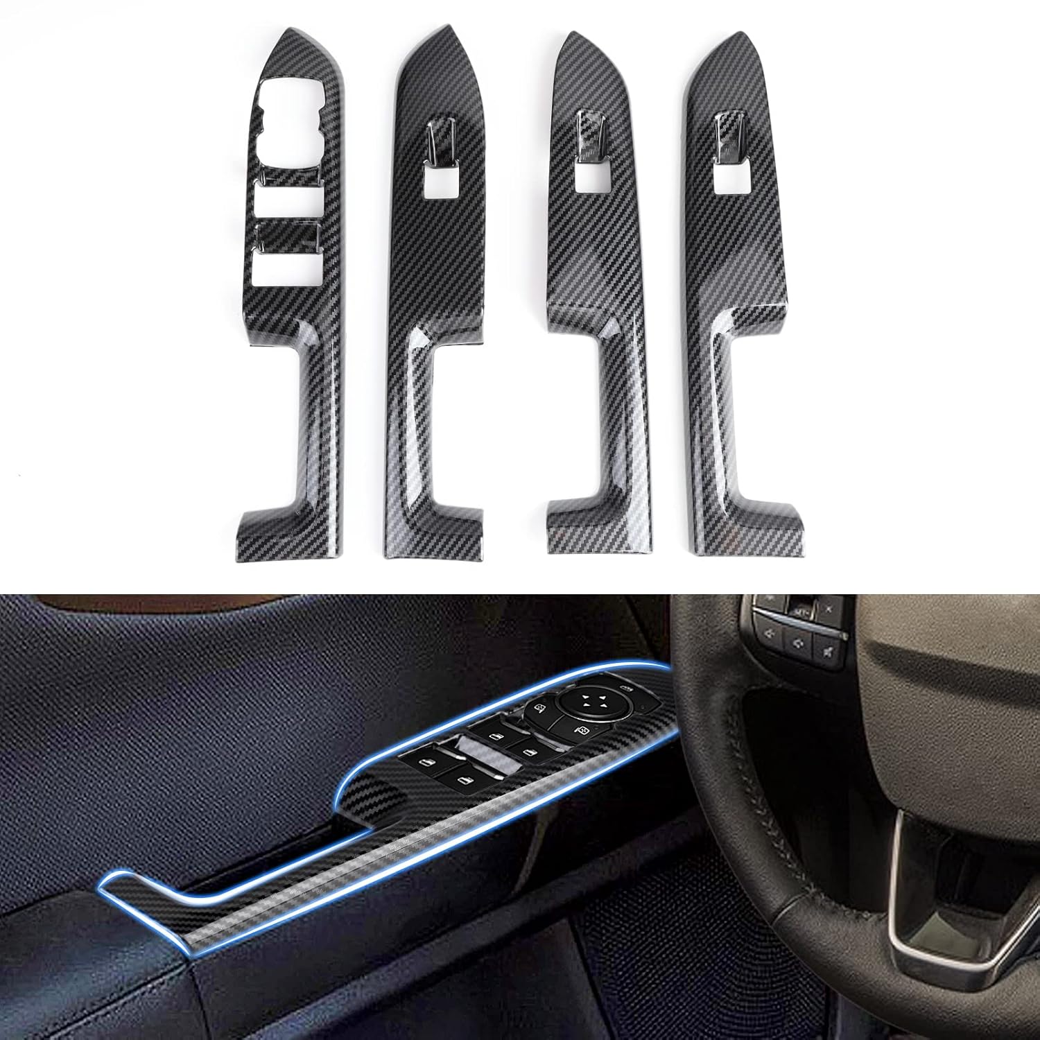 Window Lift Trim Switch Panel Cover Compatible with 2021 2022 Bronco Sport Accessories 4 PCS Carbon Fiber Door Armrest Window Control Shift Button Protection Interior Decoration